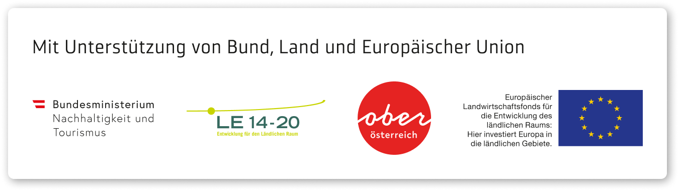 Gefördert von Bundesministerium für Land- und Forstwirtschaft, Regionen und Wasserwirtschaft, LE 14-20, Land Oberösterreich und Europäischer Landwirtschaftsfonds für die Entwicklung des ländlichen Raums